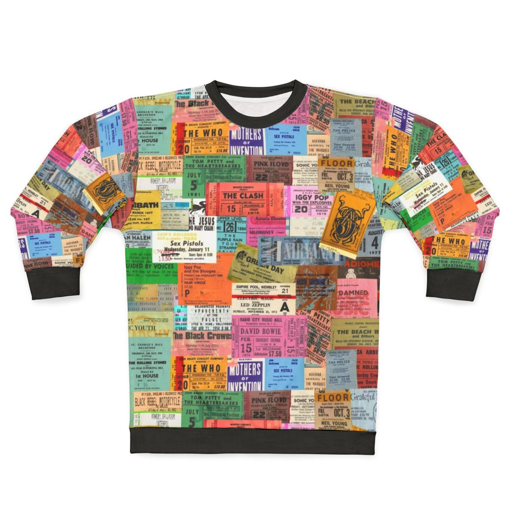 Vintage concert sweatshirt with ticket stubs design