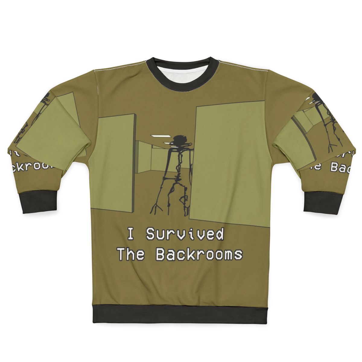 The Backrooms inspired creepy sweatshirt with horror fan art design