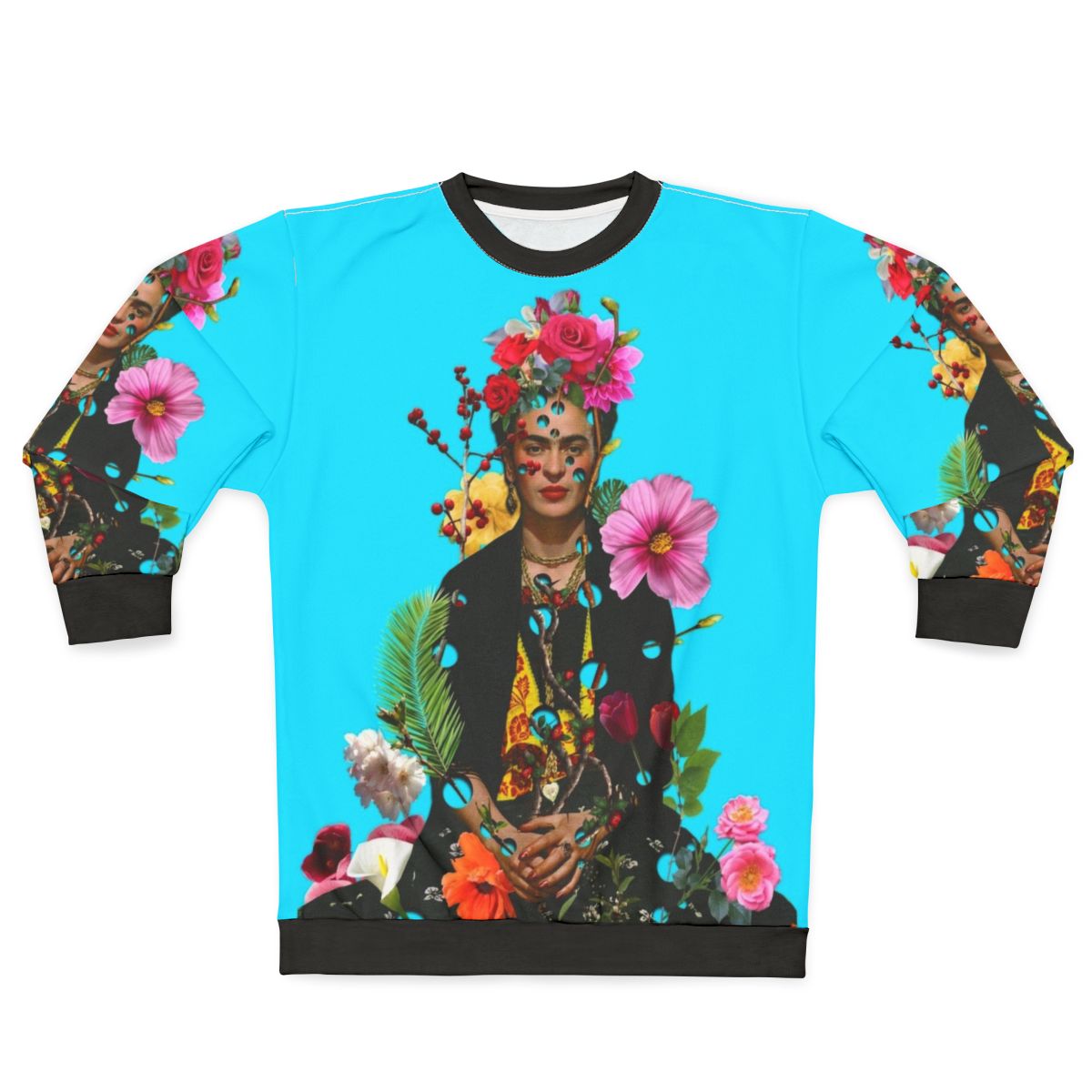 Frida Kahlo inspired sweatshirt with collage art and feminist message