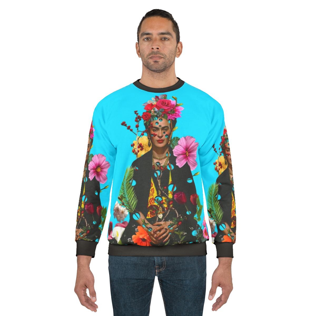 Frida Kahlo inspired sweatshirt with collage art and feminist message
