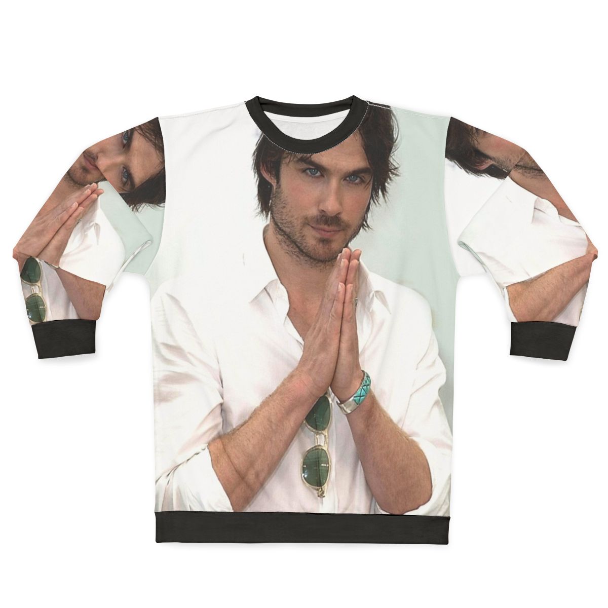Ian Somerhalder as Damon Salvatore from The Vampire Diaries TV show on a black sweatshirt