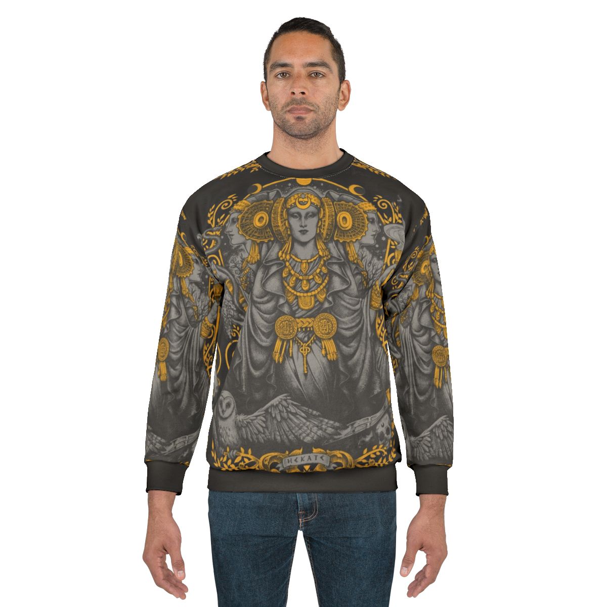Iberian Hecate Gray Sweatshirt with Occult and Gothic Inspired Designs