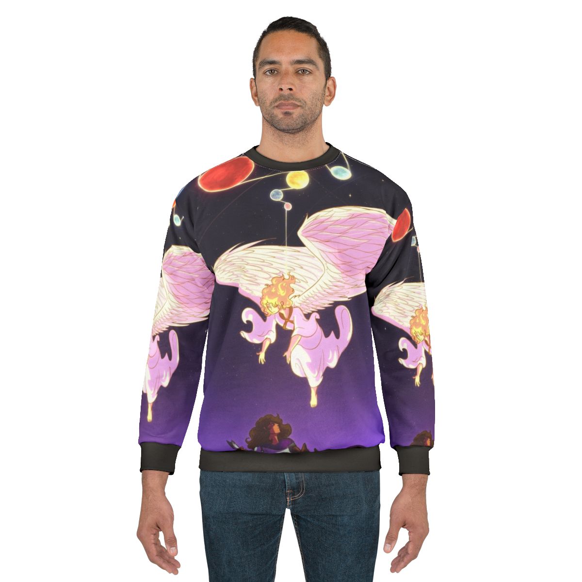 Illustration of God From The Machine design on a sweatshirt