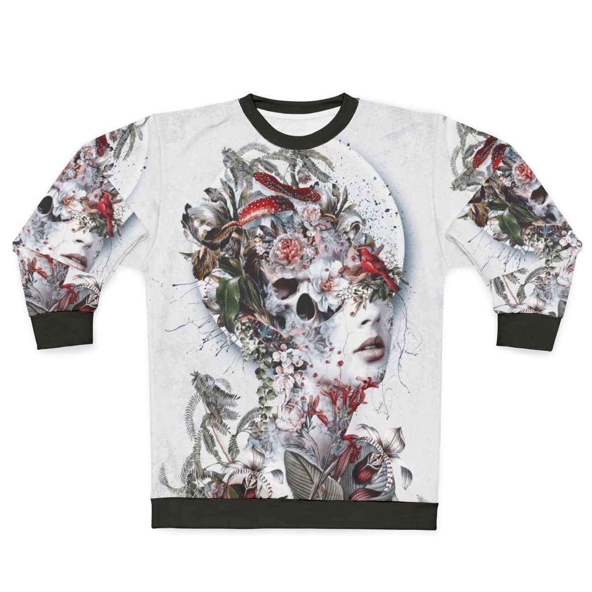 Immortal fantasy sweatshirt with surreal skull and floral design