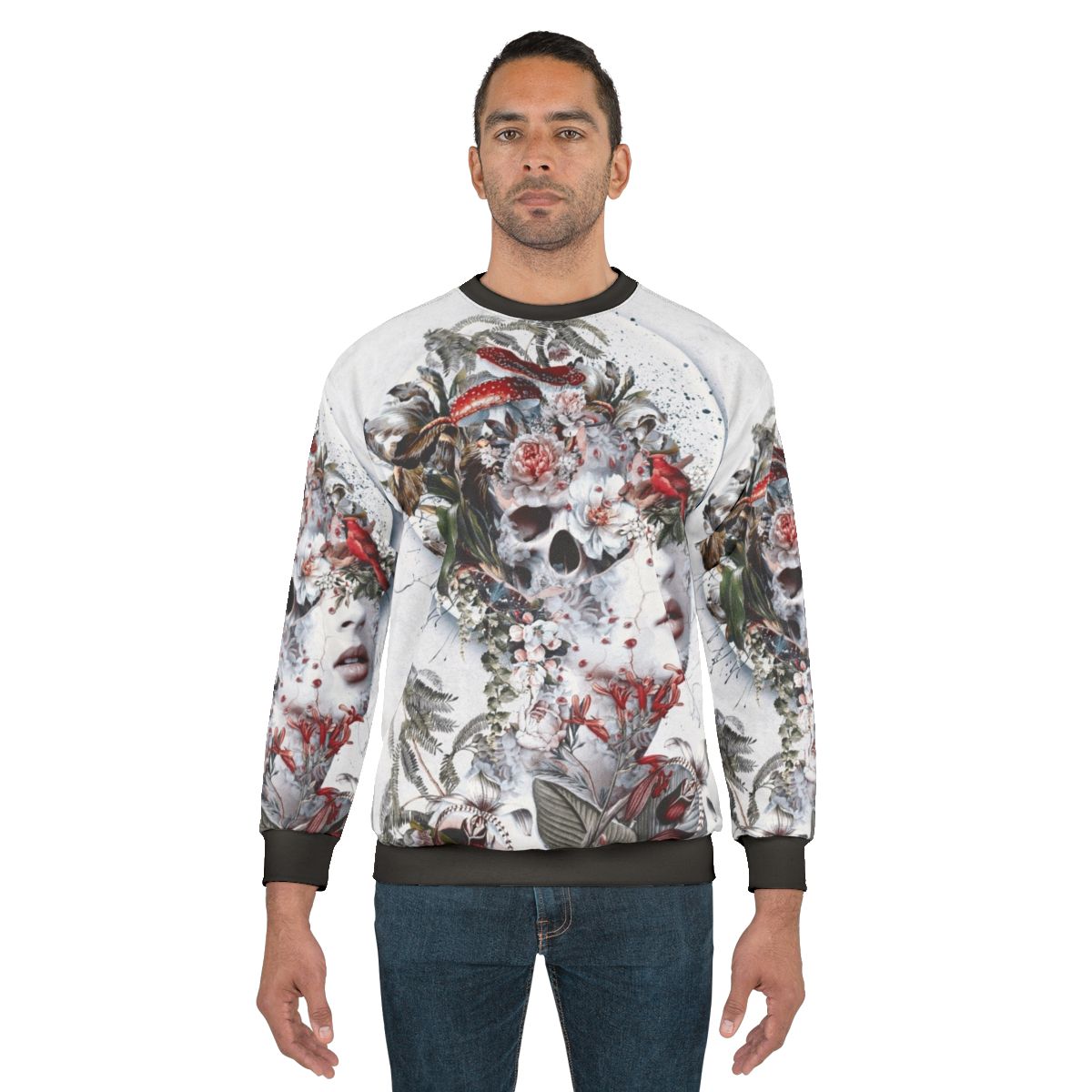Immortal fantasy sweatshirt with surreal skull and floral design