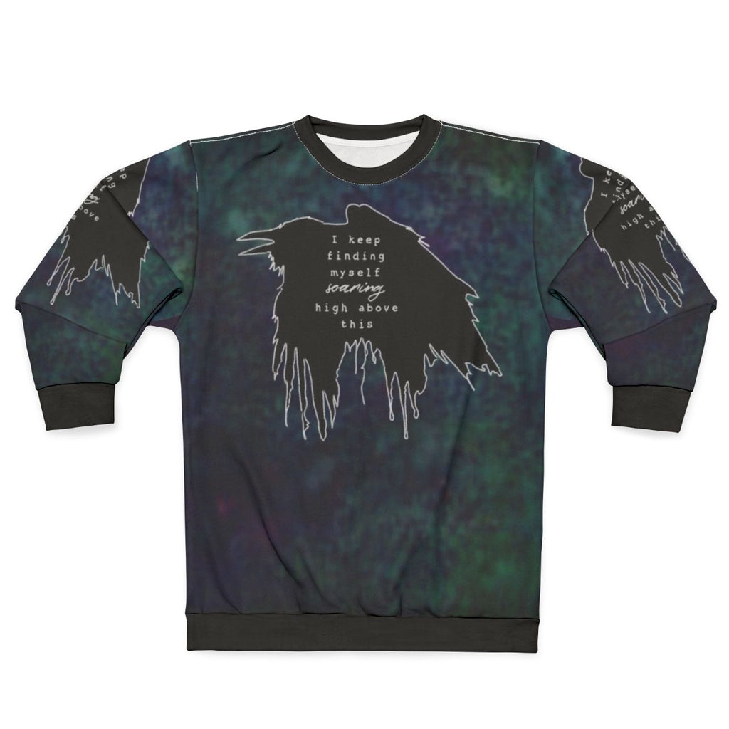 Impossible acid wash sweatshirt with minimalist music lyrics design