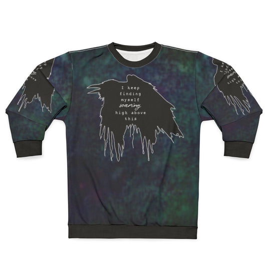 Impossible acid wash sweatshirt with minimalist music lyrics design