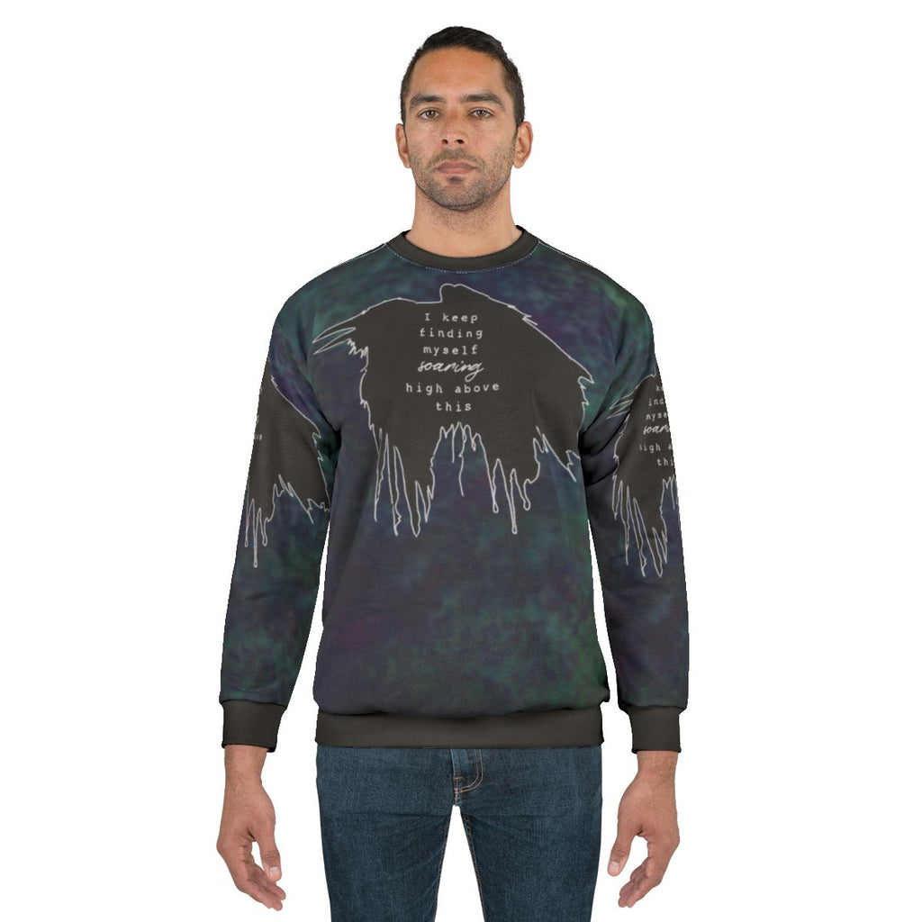 Impossible acid wash sweatshirt with minimalist music lyrics design