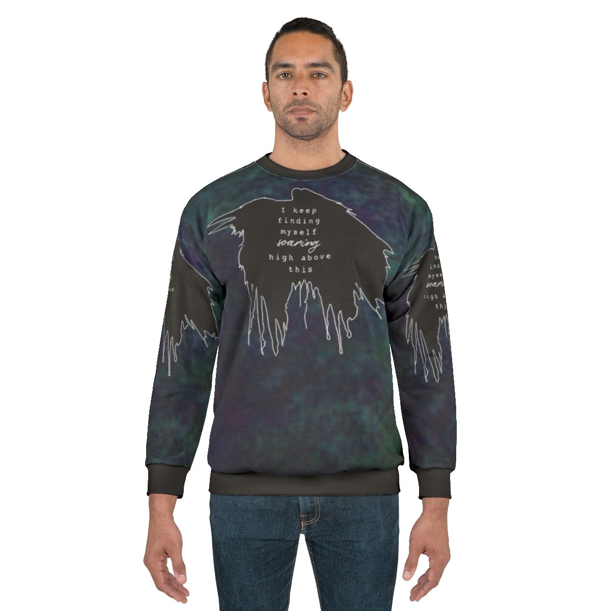Impossible acid wash sweatshirt with minimalist music lyrics design