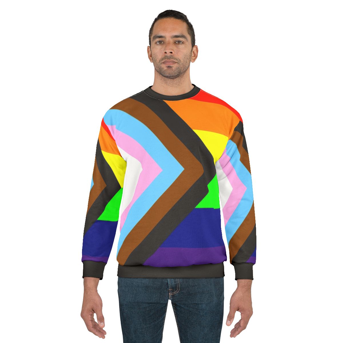 Inclusive Progress Pride Flag Sweatshirt with Rainbow Colors