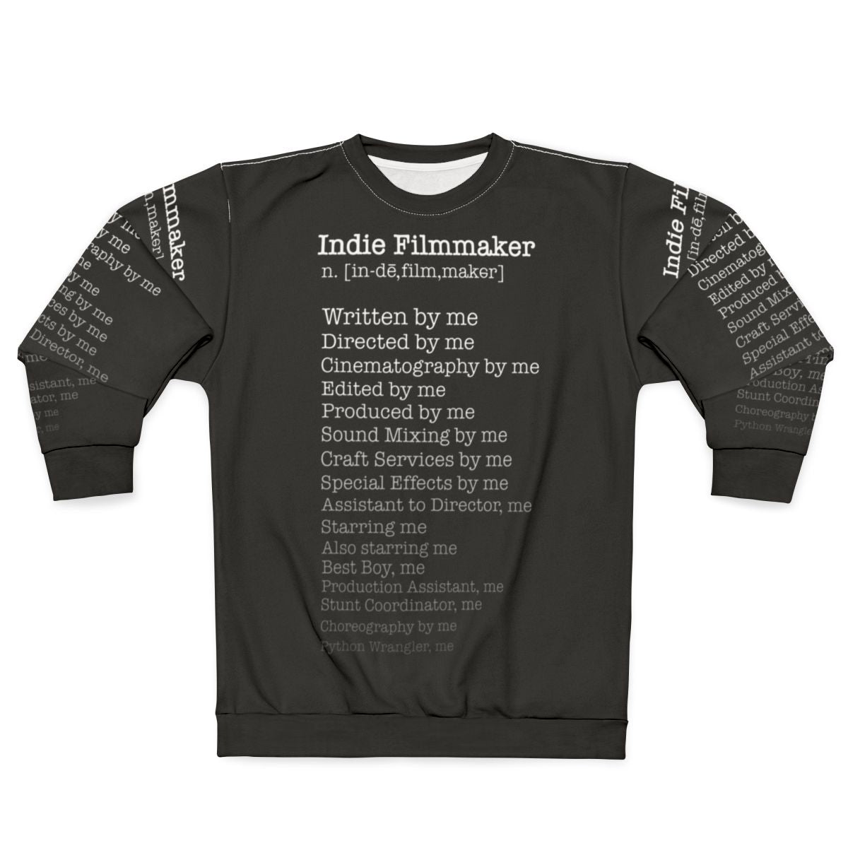 Indie filmmaker sweatshirt with filmmaking and movie-related design