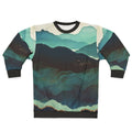 Indigo Mountains Sweatshirt with Serene Nature Landscape Graphic