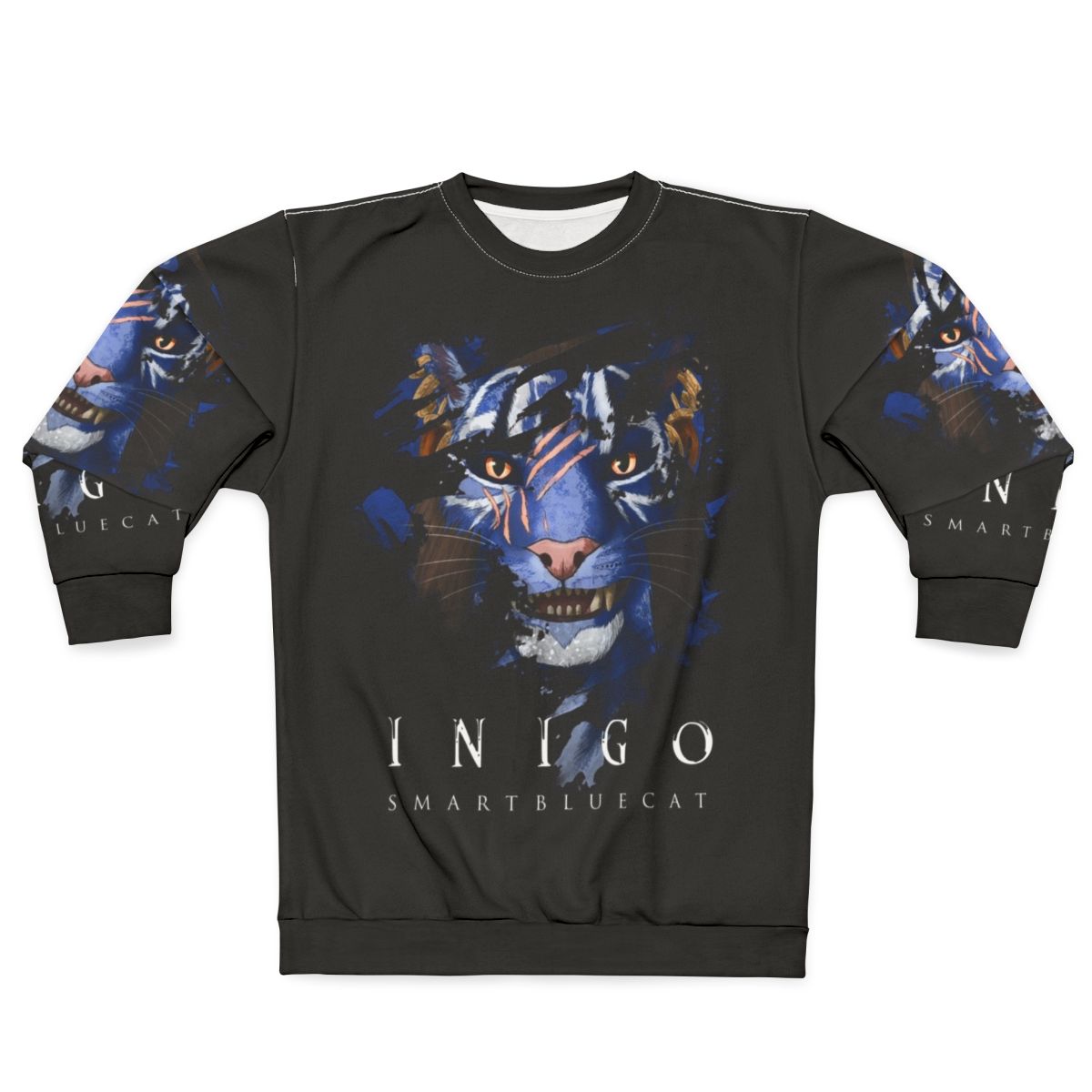 Inigo the Khajiit companion from Skyrim featured on a dark sweatshirt
