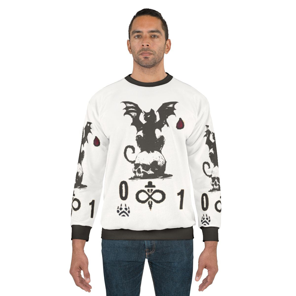 Inscryption 4 gaming sweatshirt featuring horror game design