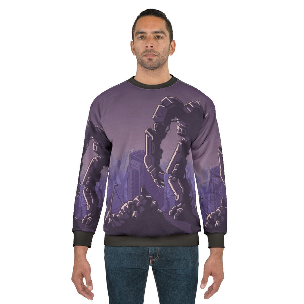 Into the Breach Mecha Sweatshirt with Sci-Fi Gaming Design