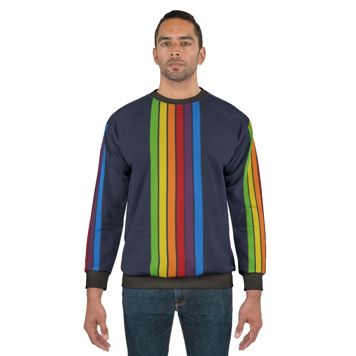 Retro Vertical Blue Sweatshirt with Prismatic Technology Design