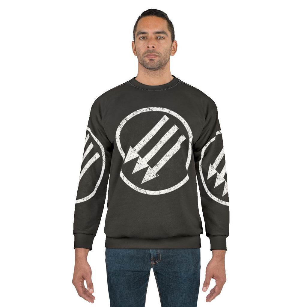 An antifascist sweatshirt with bold red and black design