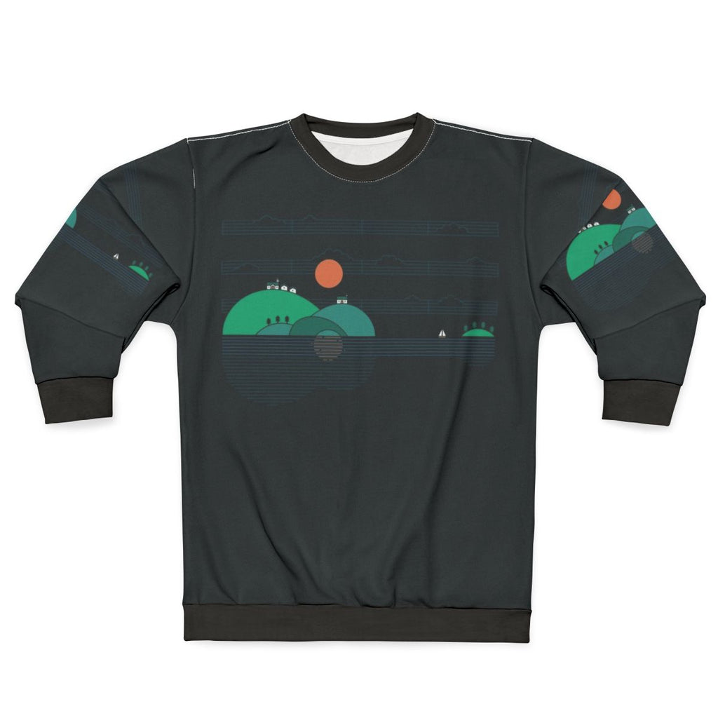 Island Folk Sweatshirt with acoustic guitar and sailing imagery