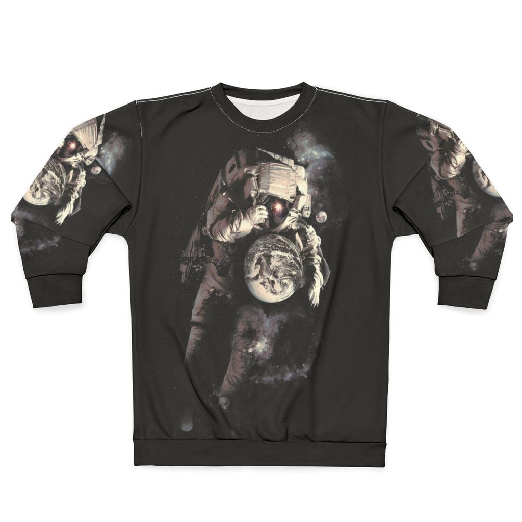 Cosmic space sweatshirt featuring an astronaut, planets, and the galaxy