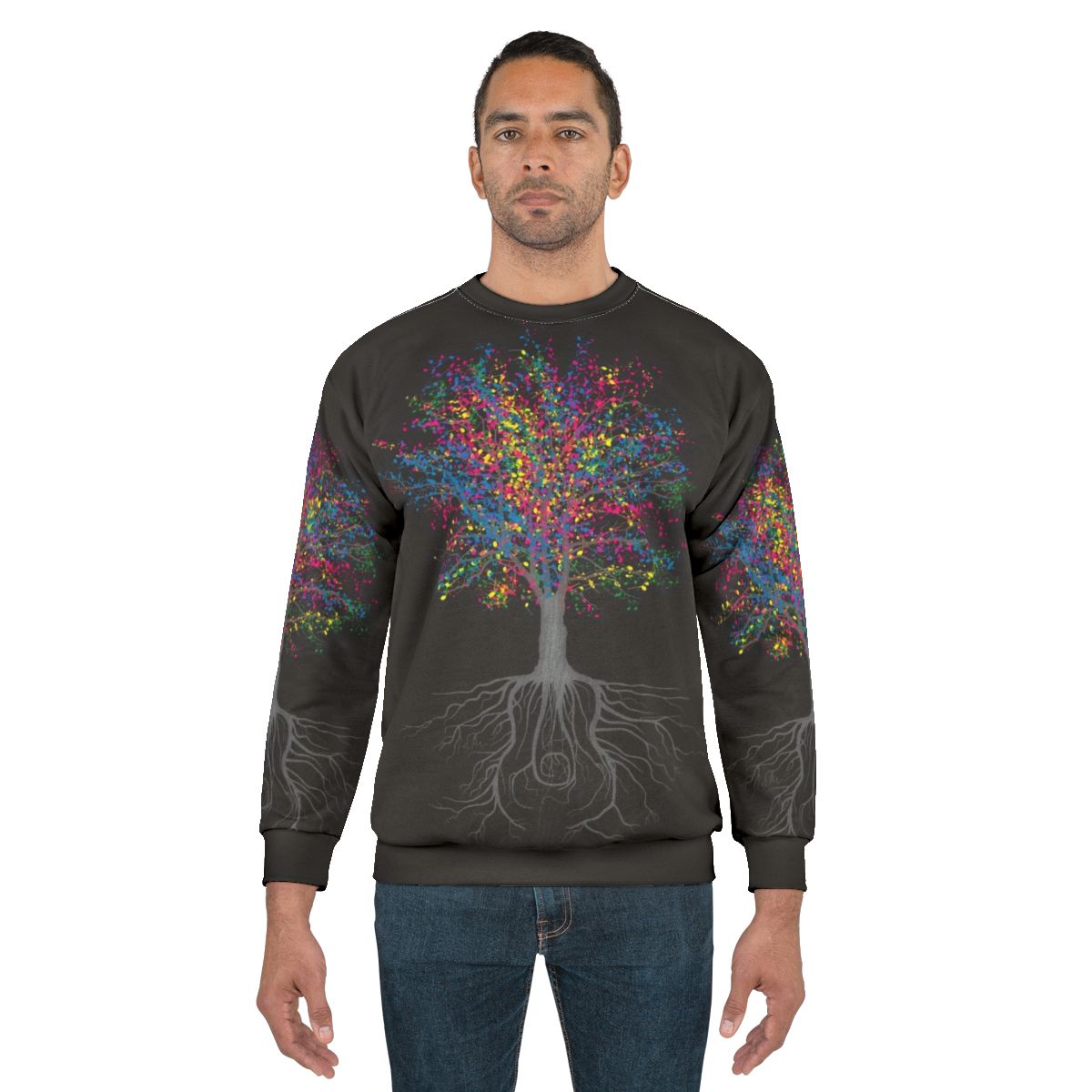 Colorful trees and musical nature inspired sweatshirt