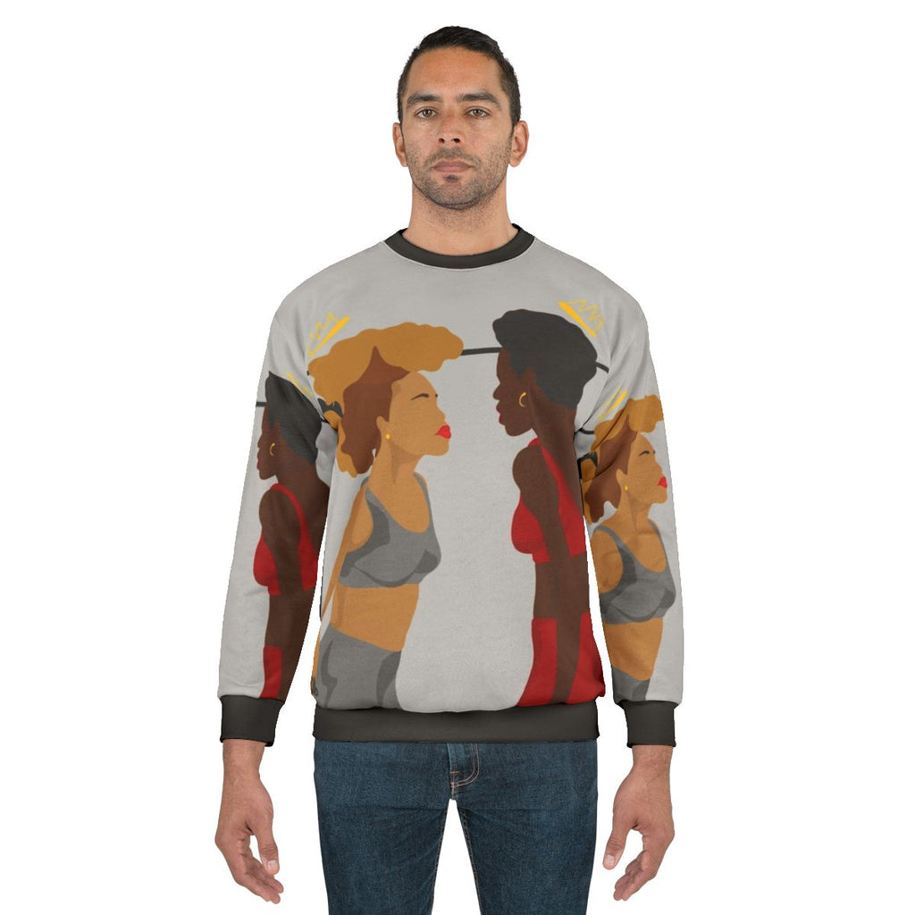 Inspirational "It's All Good" sweatshirt showcasing black pride and natural hair