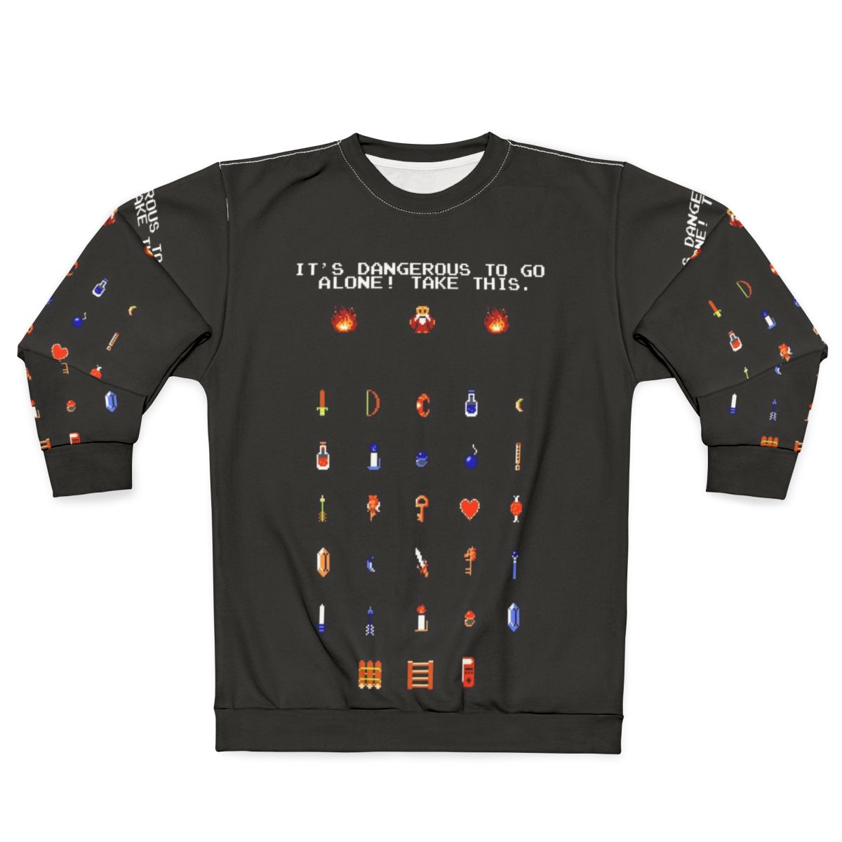 Zelda It's Dangerous to Go Alone Sweatshirt featuring retro 8-bit Nintendo graphics