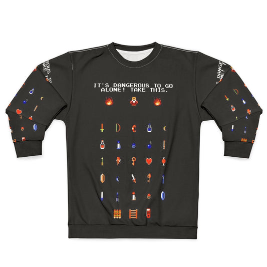 Zelda It's Dangerous to Go Alone Sweatshirt featuring retro 8-bit Nintendo graphics