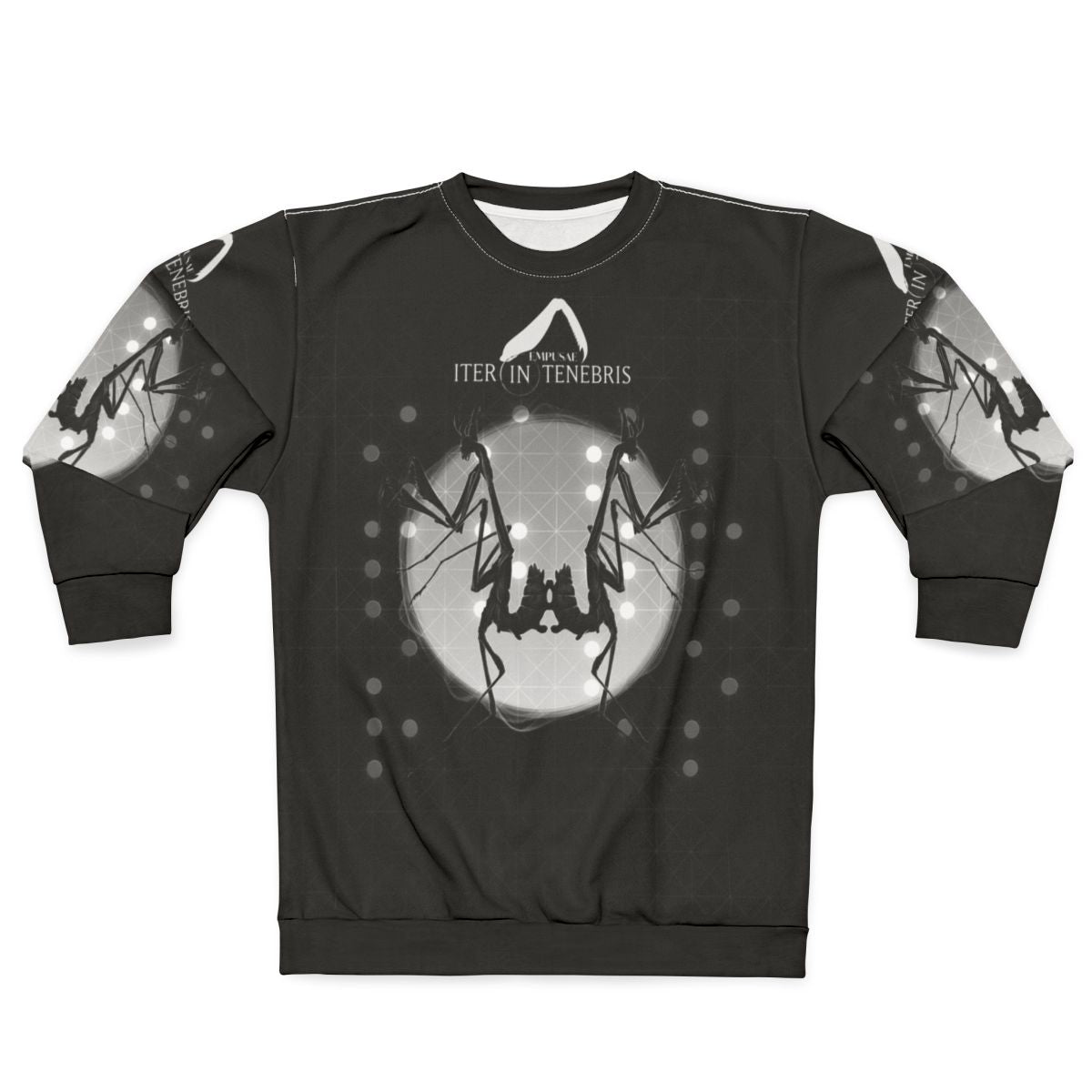 Dark sweatshirt with insect design for ambient music fans