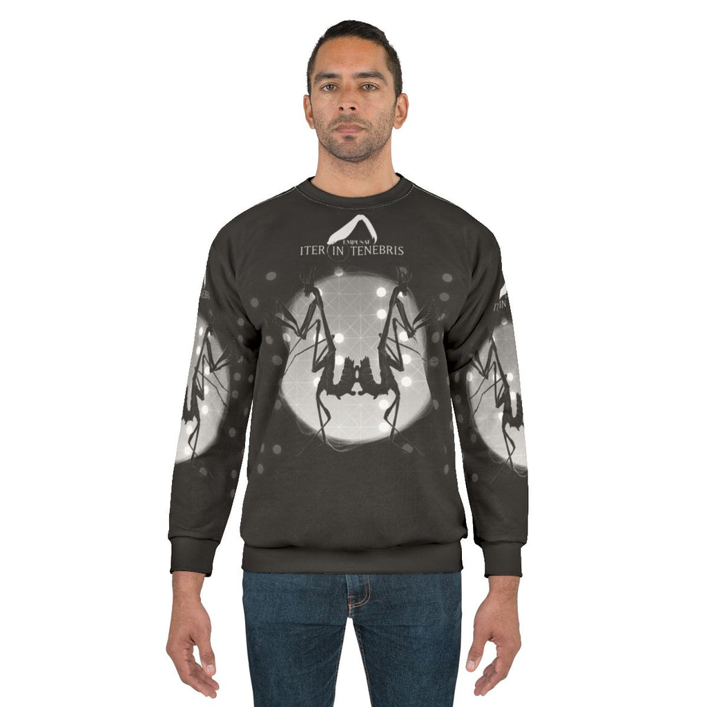 Dark sweatshirt with insect design for ambient music fans