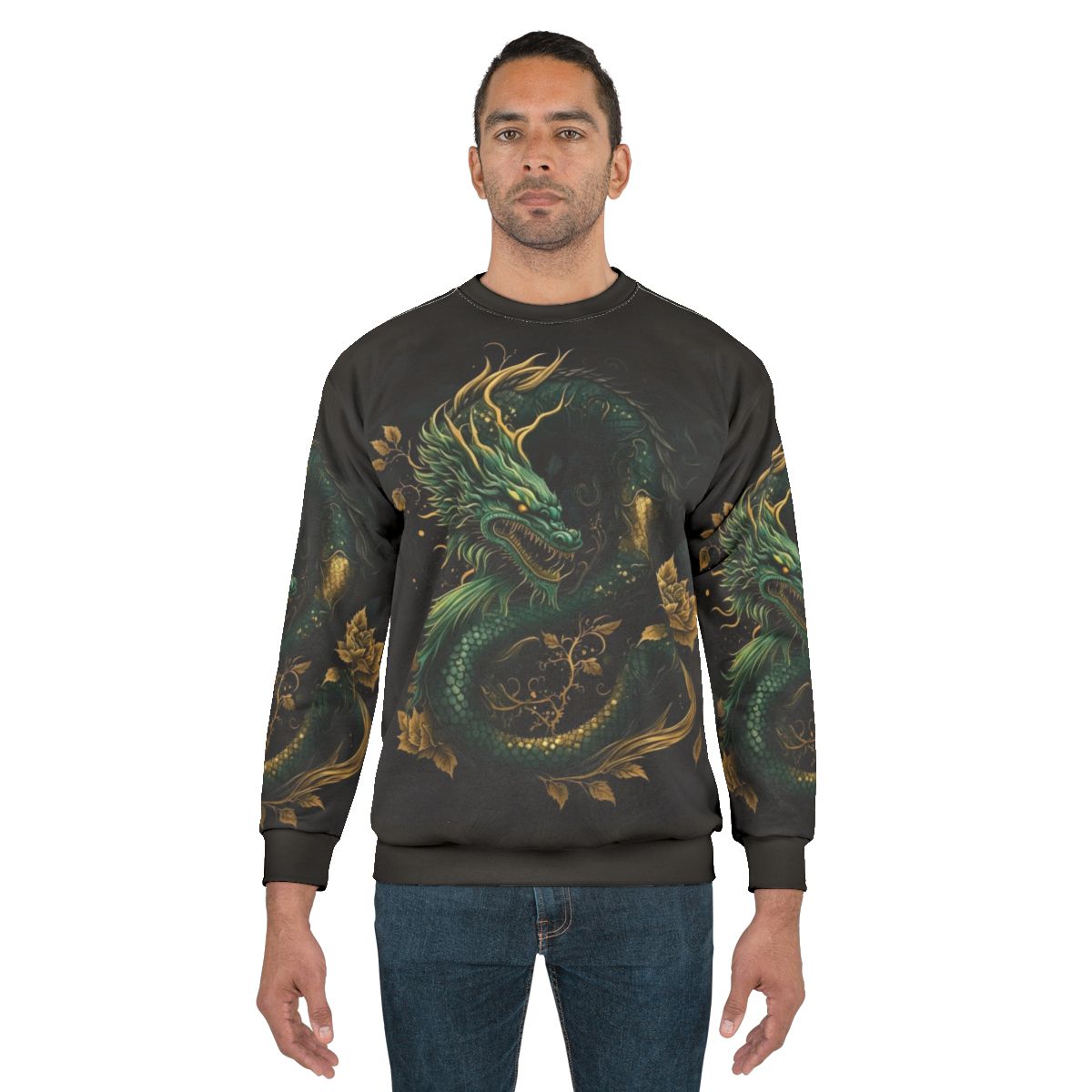Jade Dragon Sweatshirt with a majestic Chinese dragon design