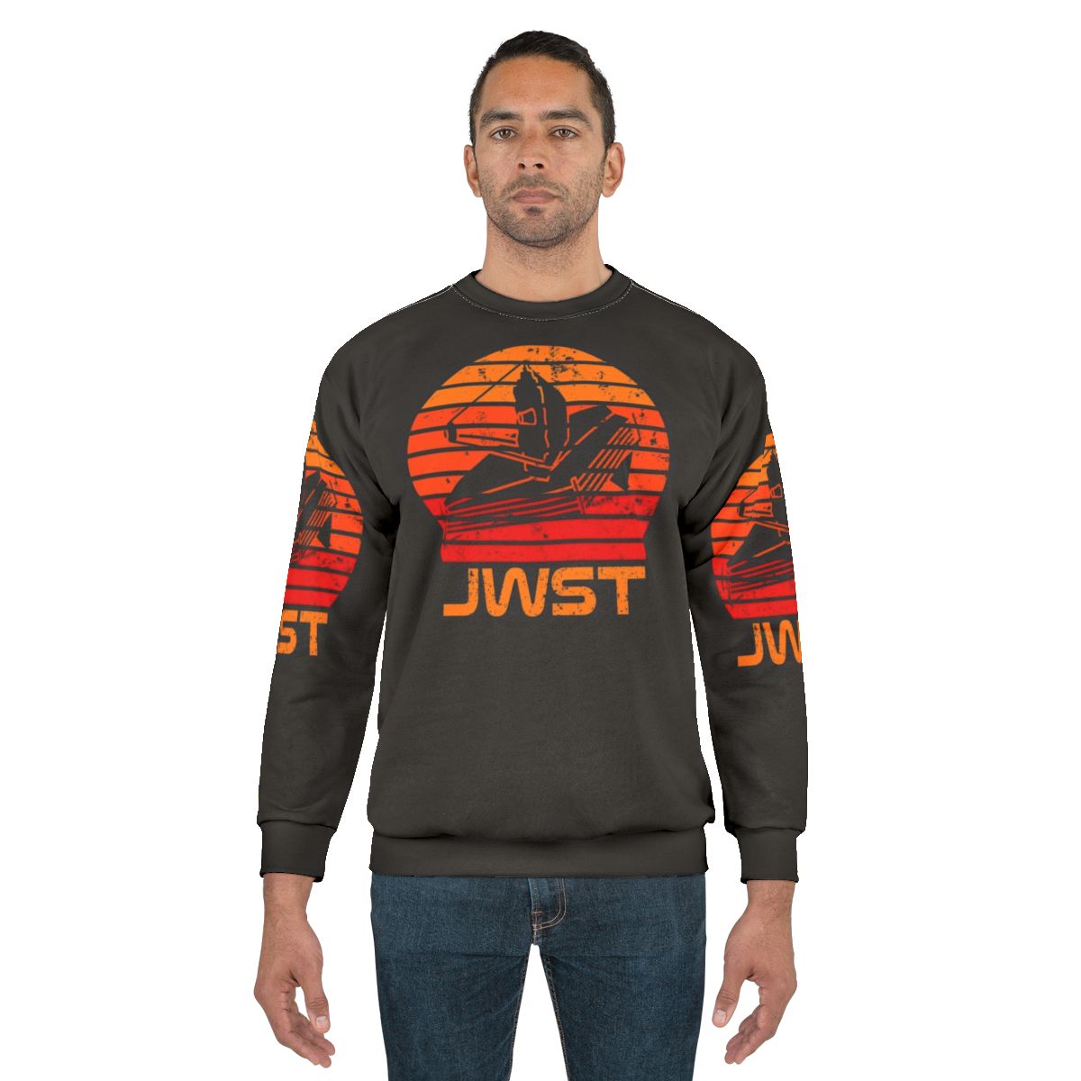 James Webb Space Telescope Sweatshirt featuring a vintage-inspired space exploration design