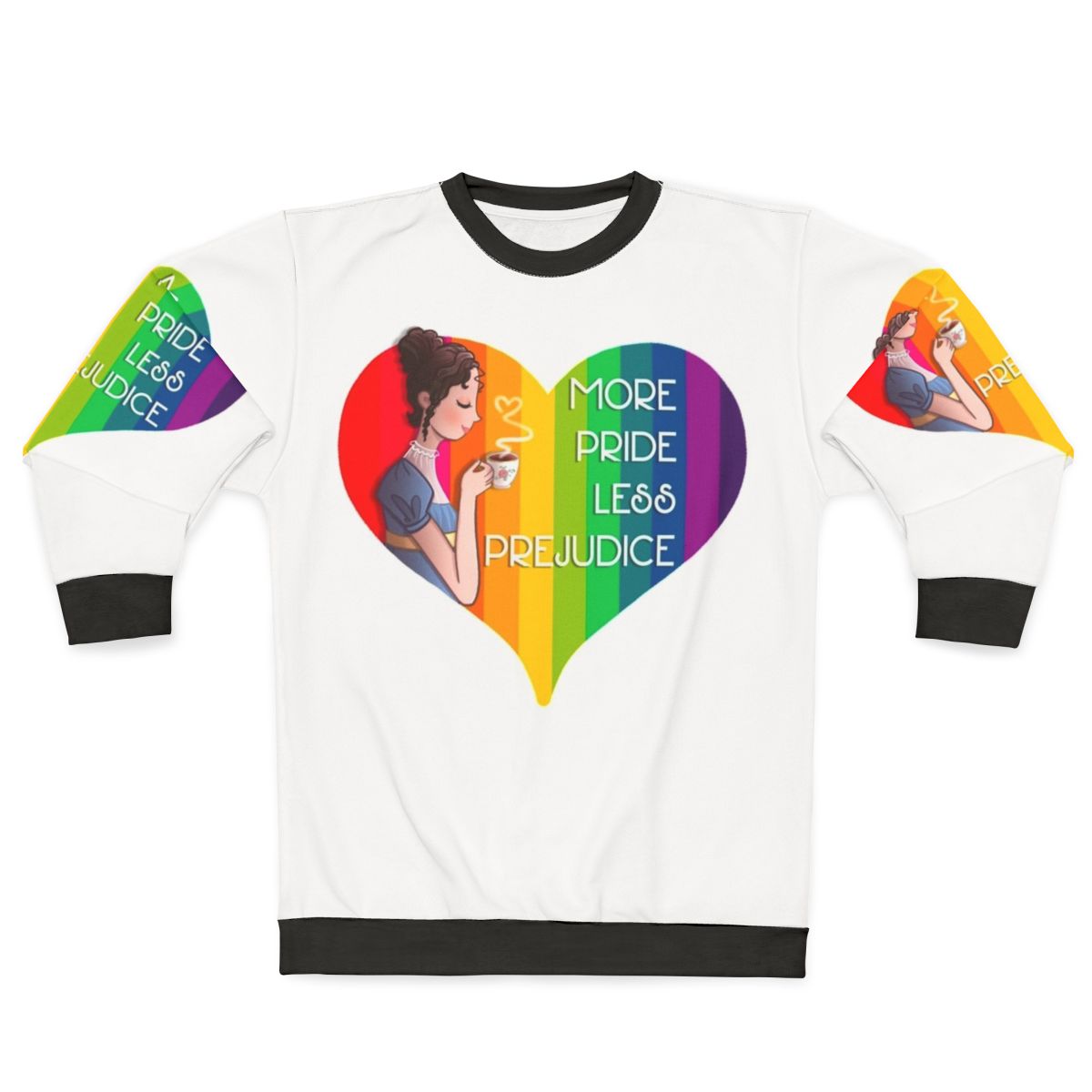 Jane Austen's Pride and Prejudice-inspired LGBTQ Pride tea-themed sweatshirt