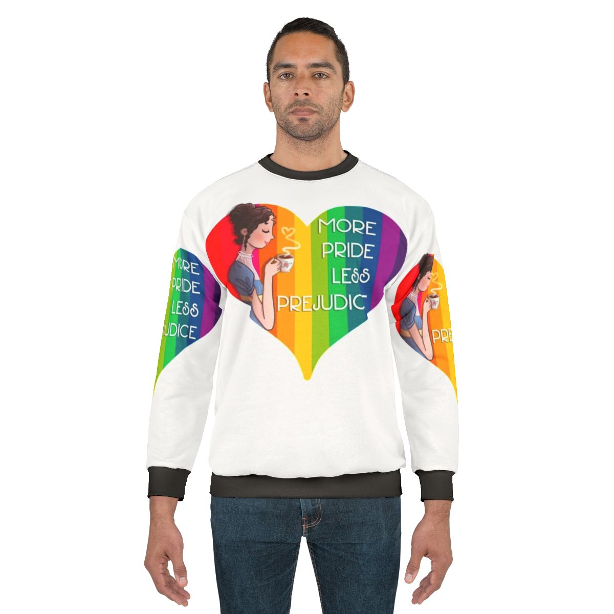 Jane Austen's Pride and Prejudice-inspired LGBTQ Pride tea-themed sweatshirt