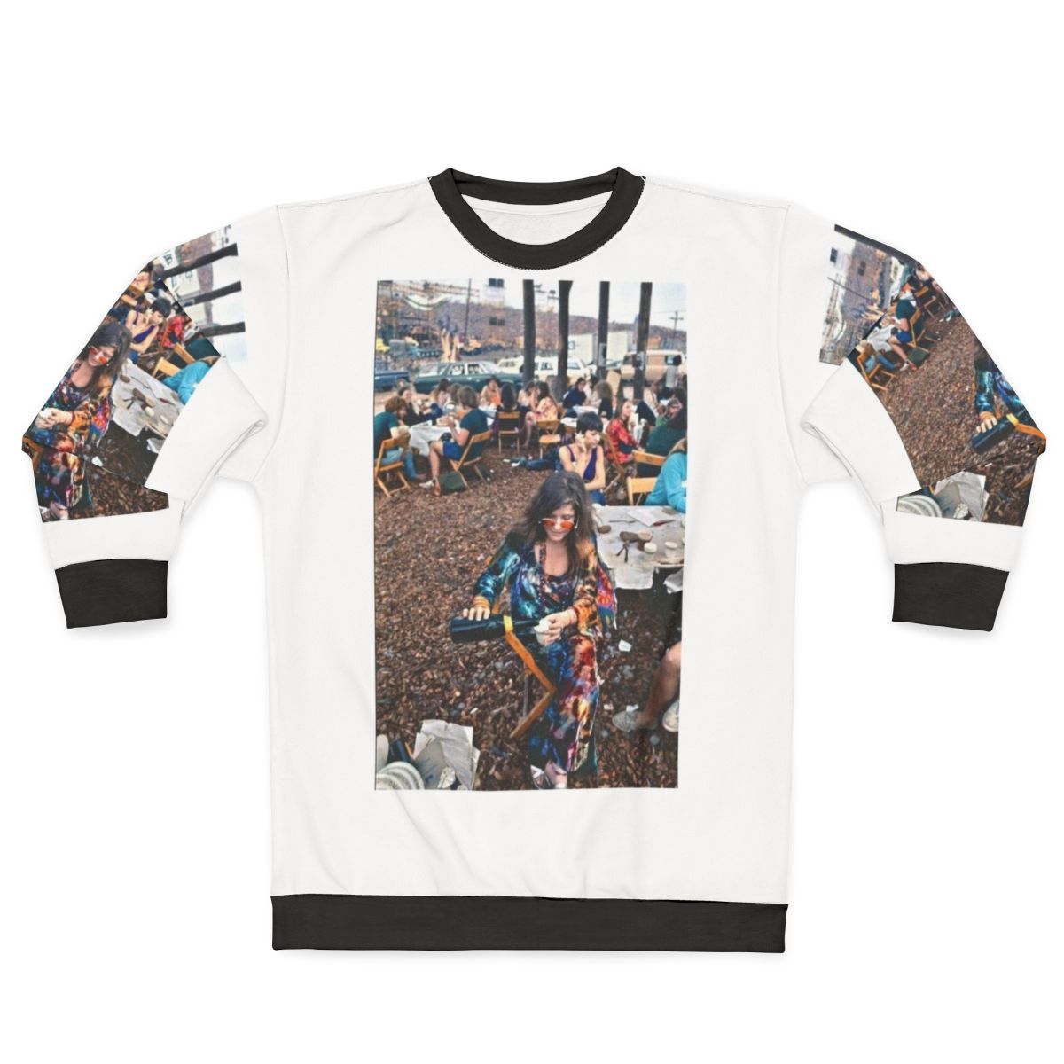 Janis Joplin Woodstock Sweatshirt featuring psychedelic tie-dye design