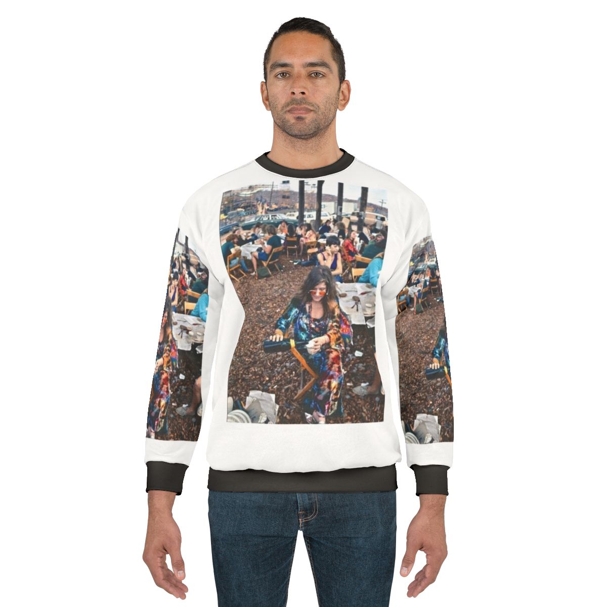 Janis Joplin Woodstock Sweatshirt featuring psychedelic tie-dye design