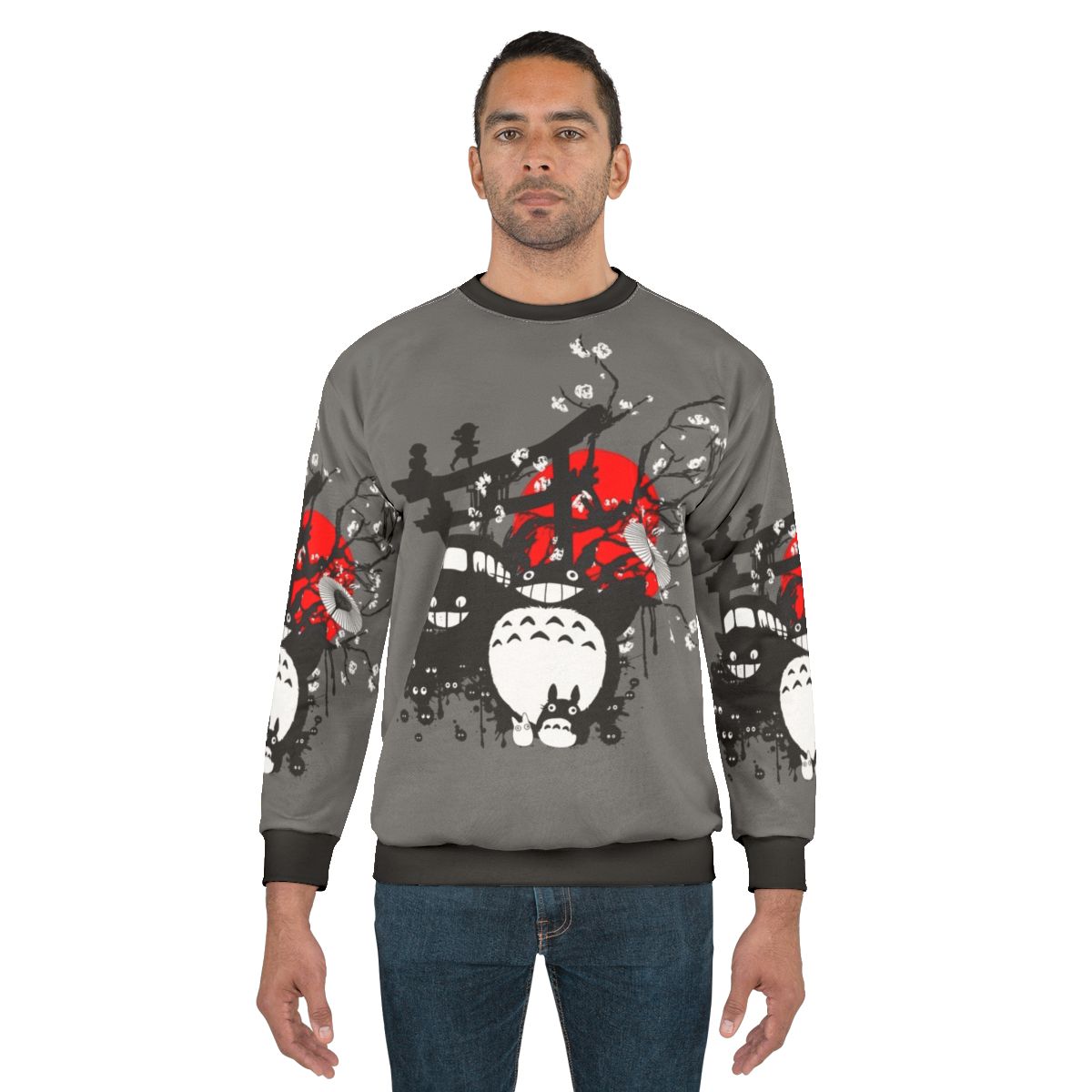 Japanese anime otaku sweatshirt with moon and red sun graphics