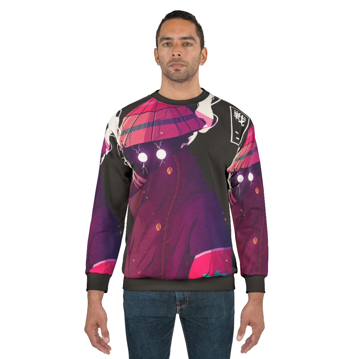 Japanese cyberpunk samurai warrior sweatshirt with futuristic anime aesthetic