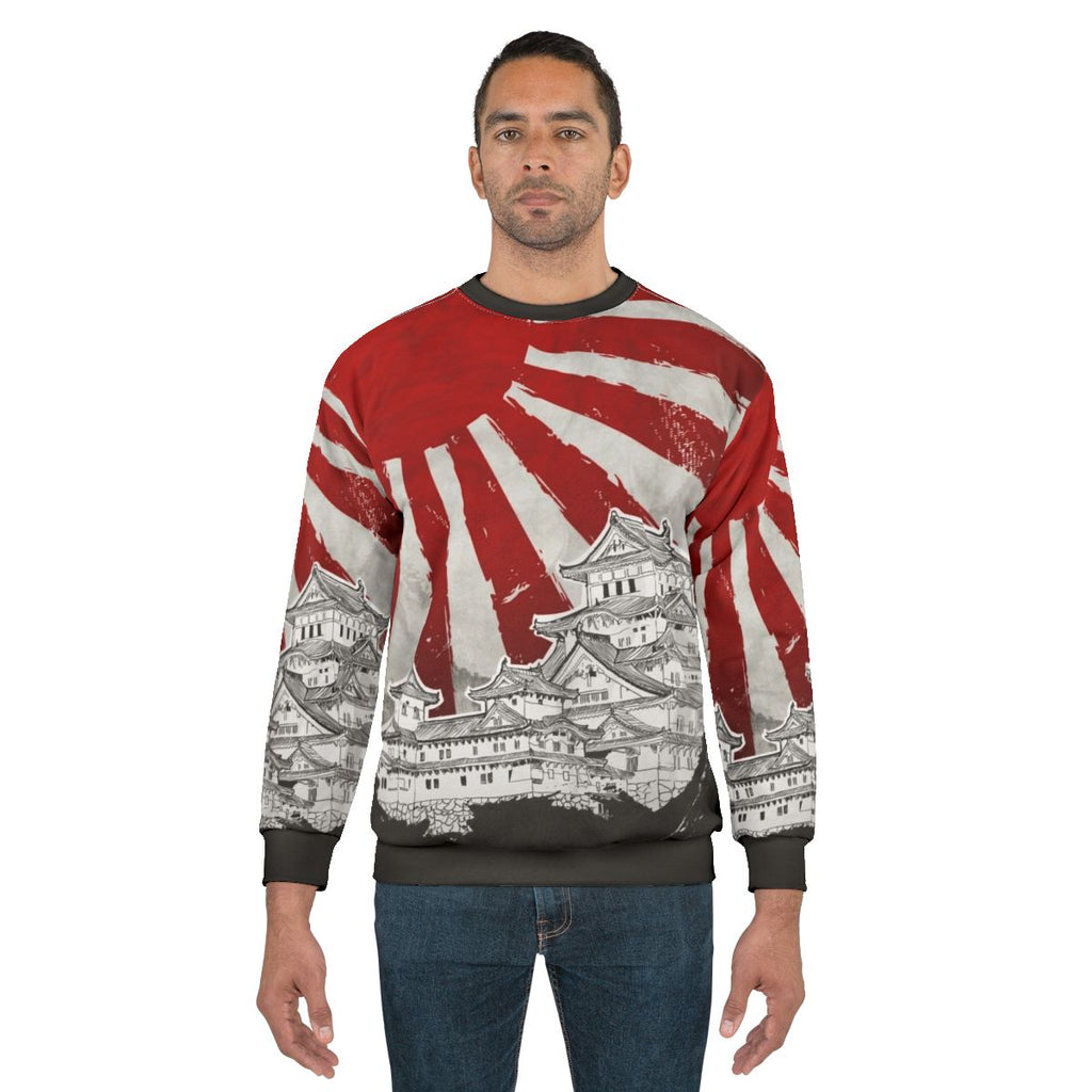 Japanese Palace and Sun Sweatshirt with Mount Fuji and Rising Sun Graphic