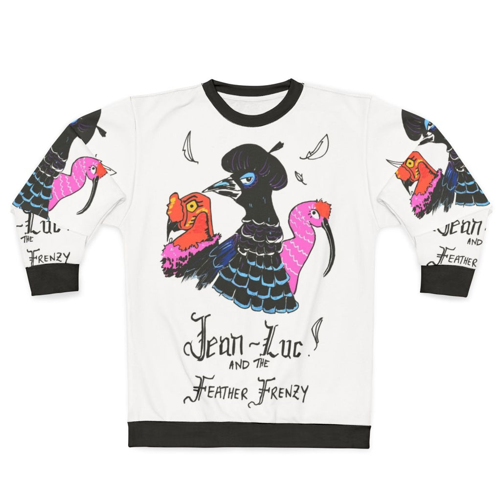 Tropical bird feather sweatshirt featuring a doodle-style print