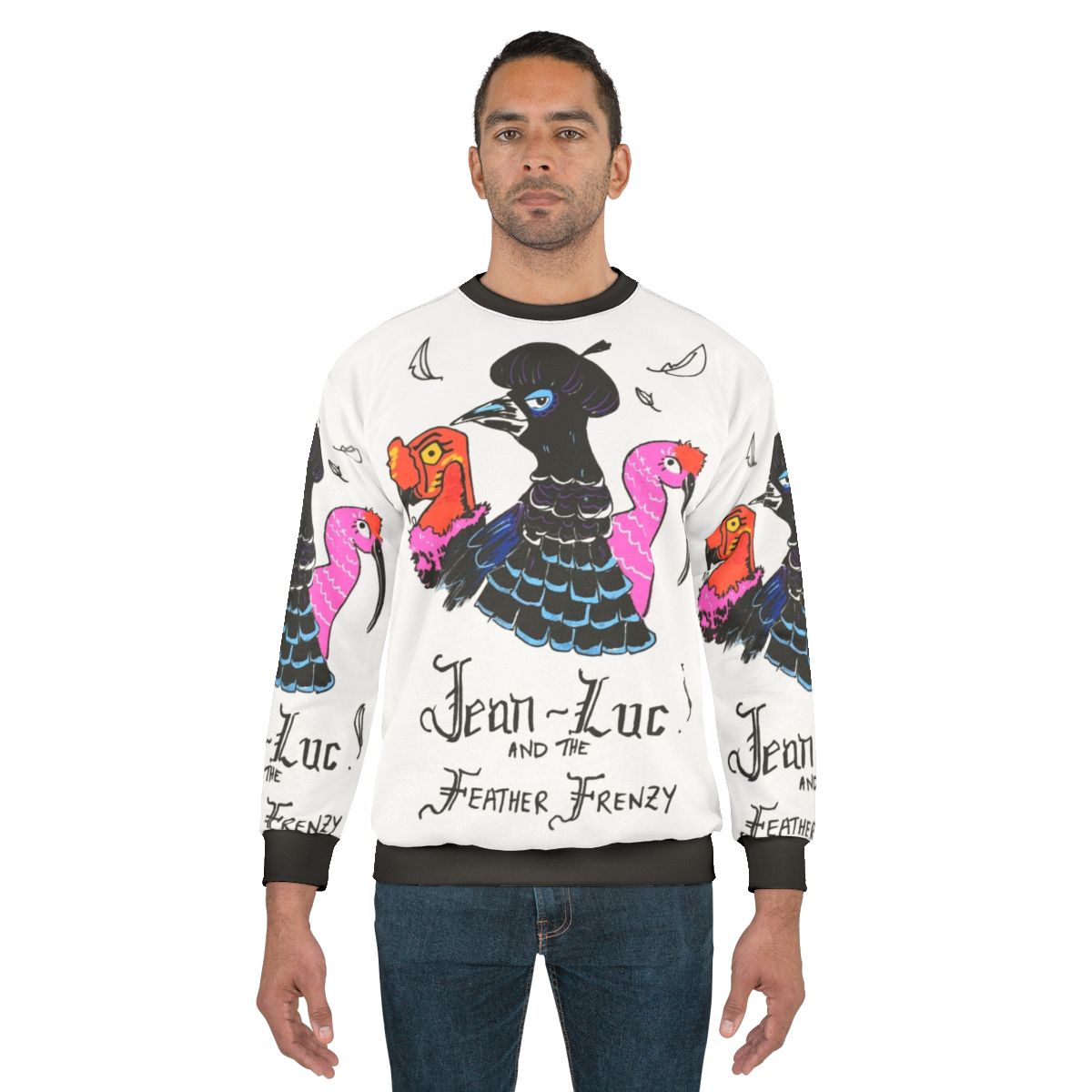 Tropical bird feather sweatshirt featuring a doodle-style print