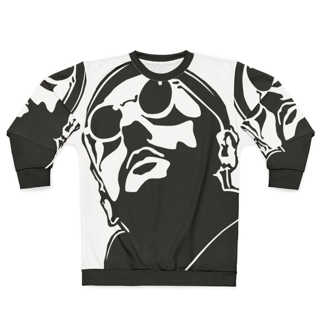 Jean Reno as Leon in the movie "The Professional" wearing a sweatshirt