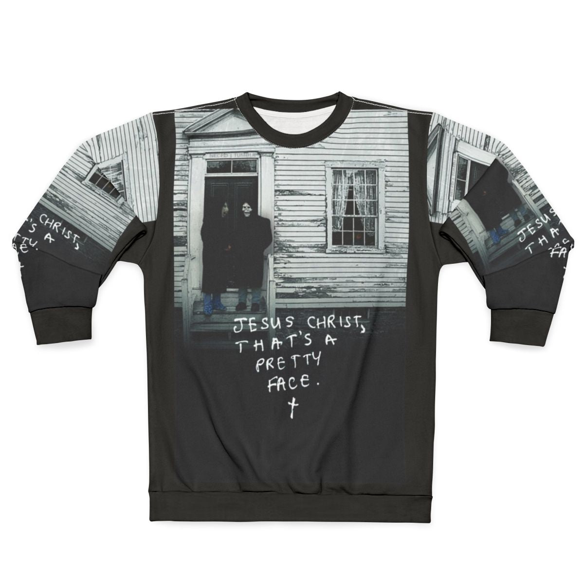 A new brand sweatshirt featuring a graphic design of Jesus Christ