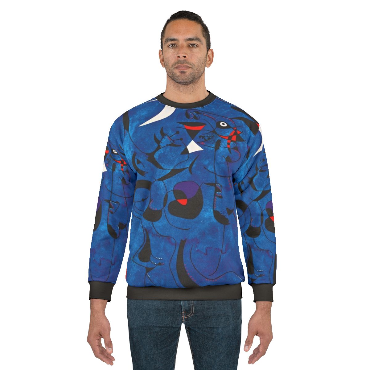 Joan Miro inspired sweatshirt with abstract primary color shapes