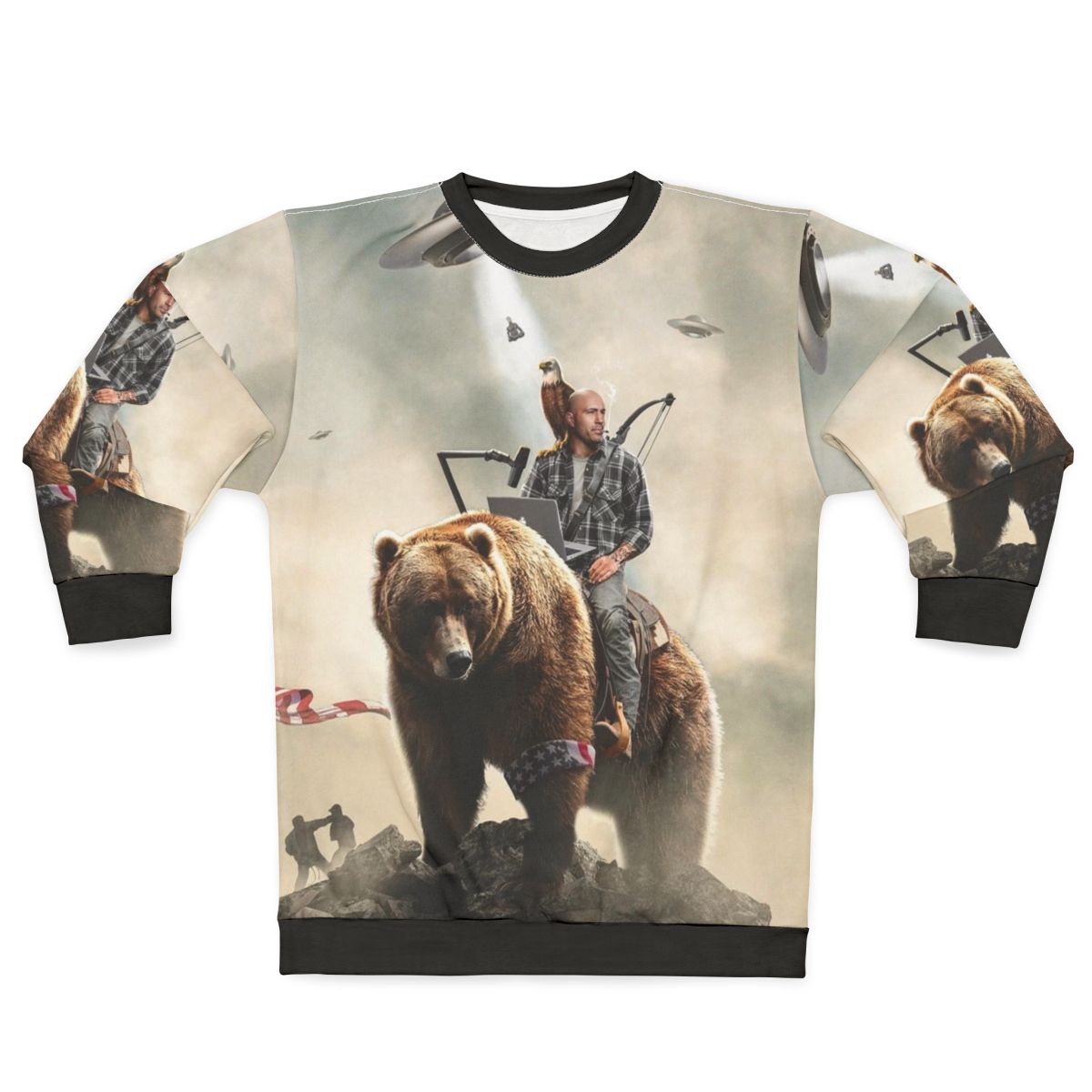 Joe Rogan Riding a Bear with Aliens Sweatshirt