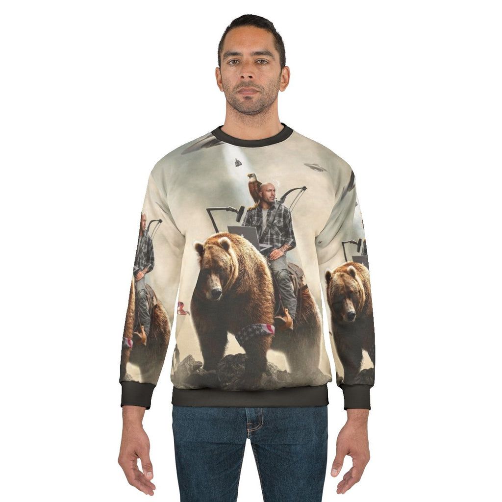 Joe Rogan Riding a Bear with Aliens Sweatshirt