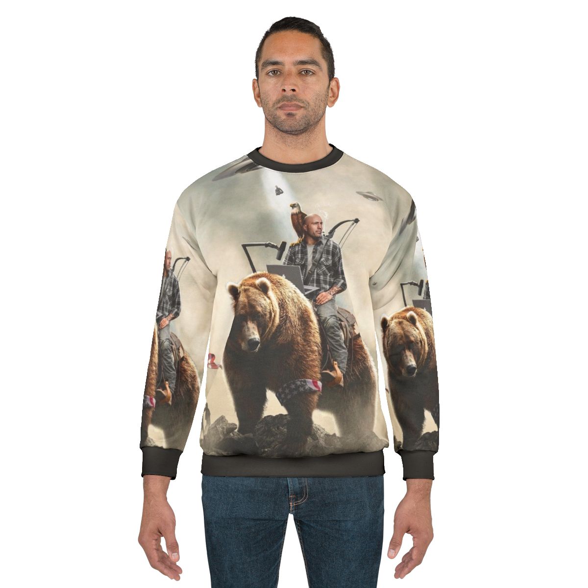 Joe Rogan Riding a Bear with Aliens Sweatshirt