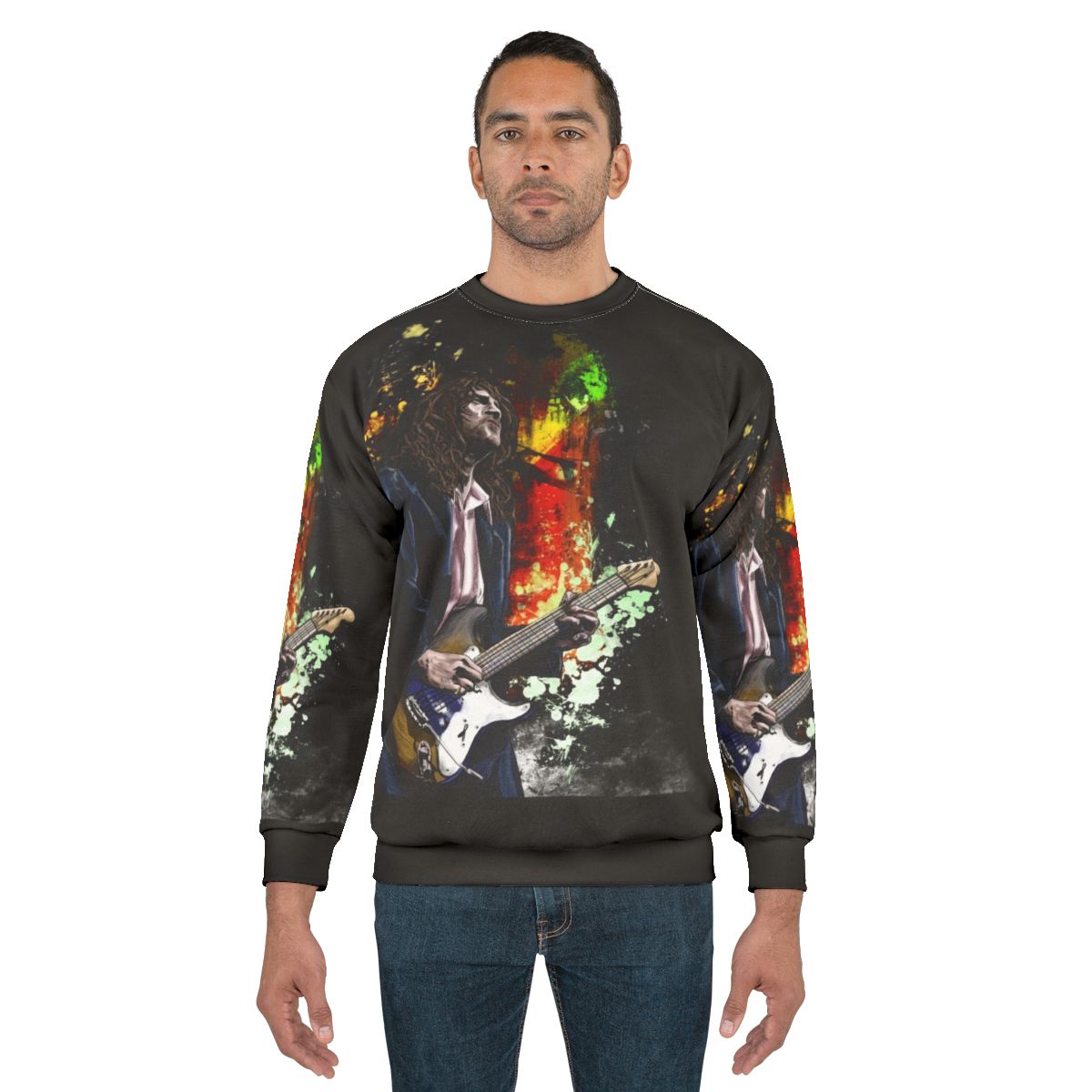 John Frusciante illustration on a red sweatshirt
