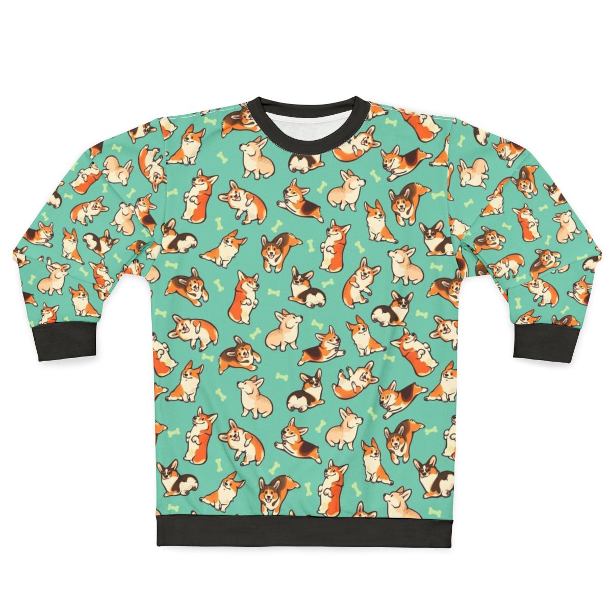 Jolly Corgis in Green Sweatshirt - Cute Pembroke Welsh Corgi Pattern