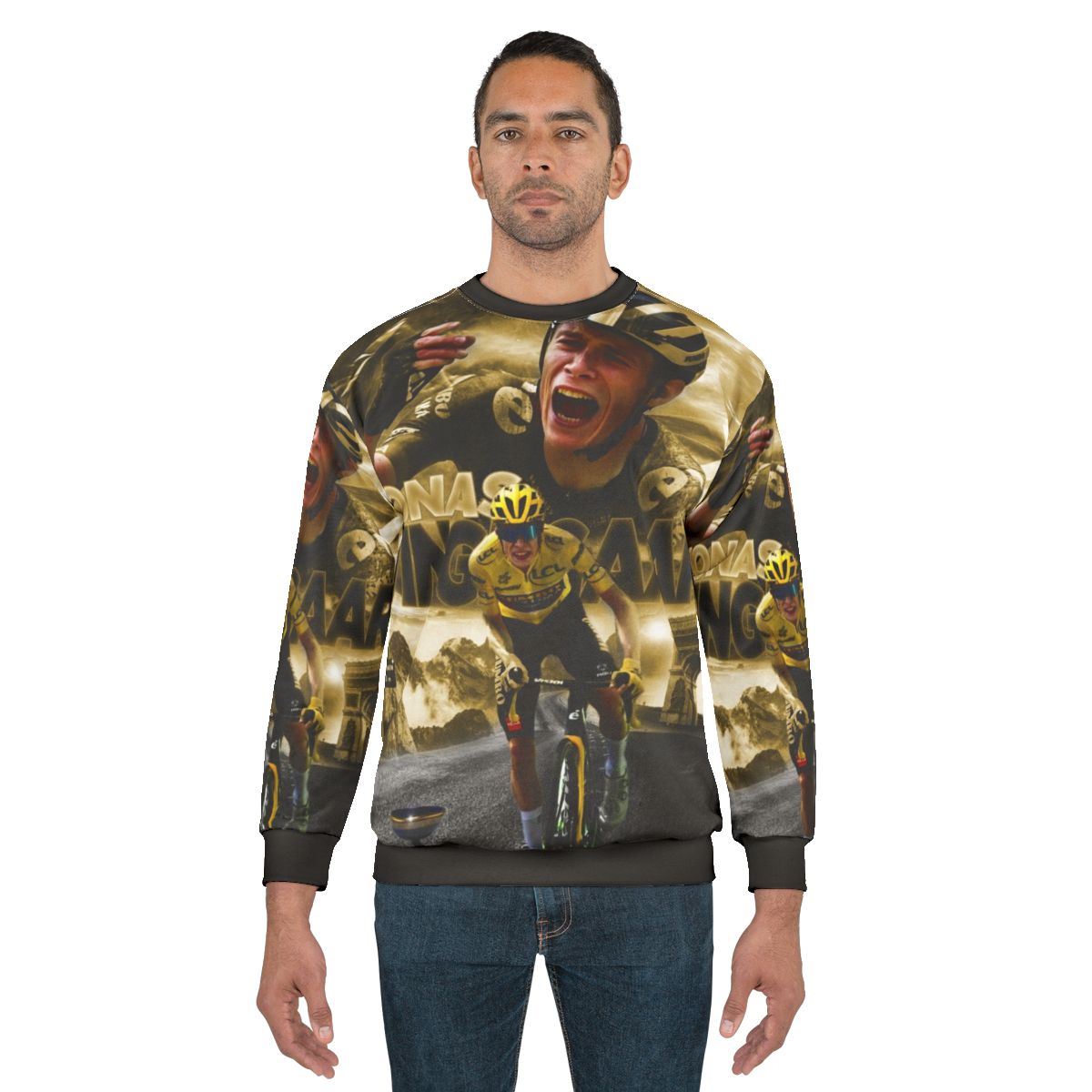 Jonas Vingegaard wearing a Tour de France 2022 cycling sweatshirt