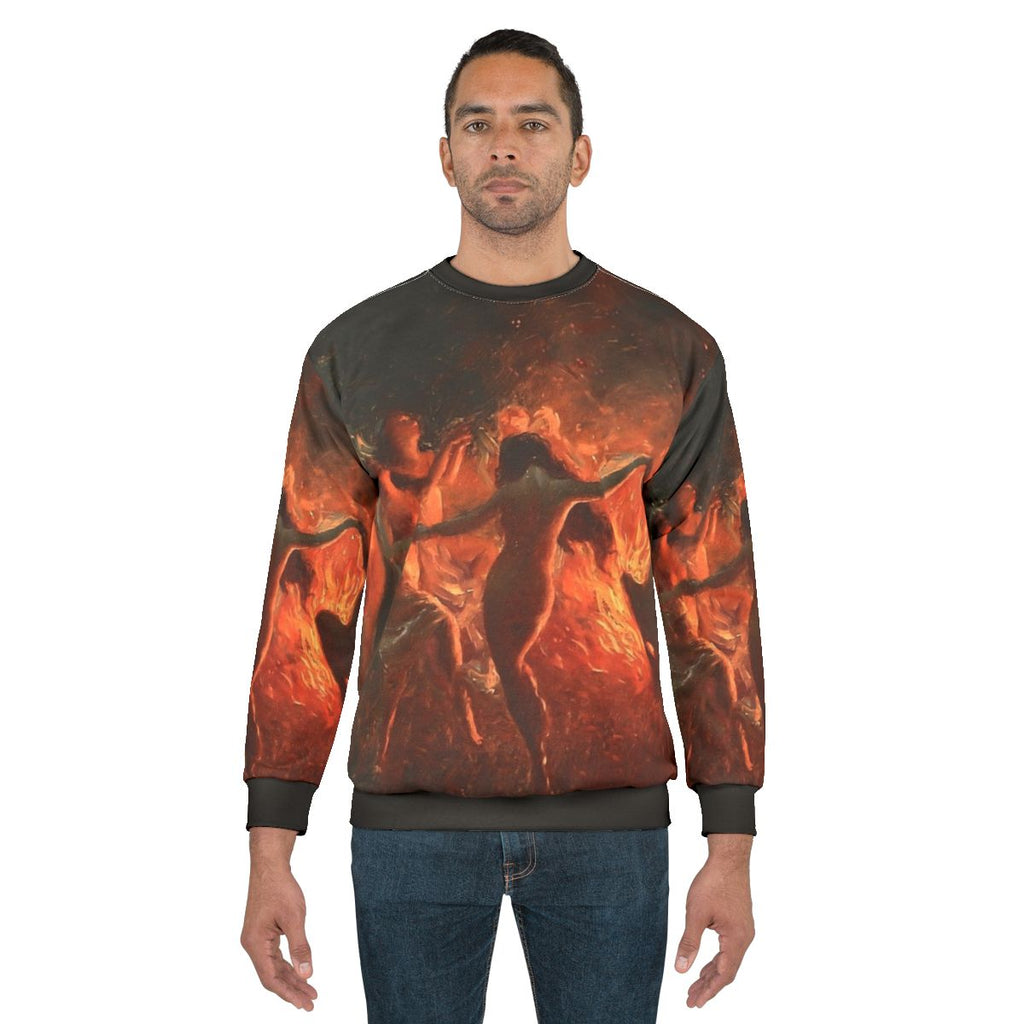 Mythical Fire Dance Sweatshirt featuring ancient art by Joseph Tomanek